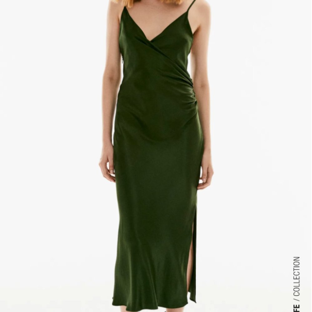 Zara DRAPED LINGERIE-STYLE DRESS GREEN